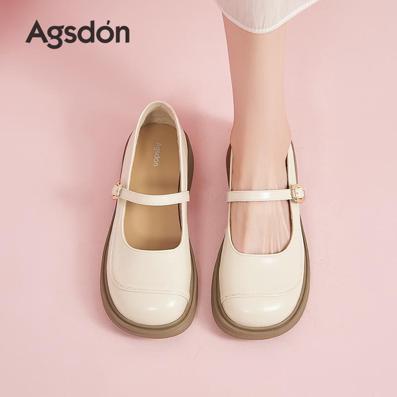 Augustine single shoes women's 2025 new summer Mary Jane small leather shoes shallow thick heel retro with skirt sandals