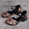 Women Shoes Summer Sandals Genuine Leather 2024 New Fashion Buckle Strap Print Retro Handmade Concise Leisure Ladies Sandals Casual Shoes