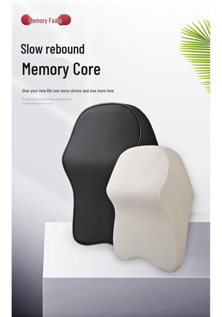 Nappa Leather Memory Foam Car Headrest & Lumbar Pillow Cushion