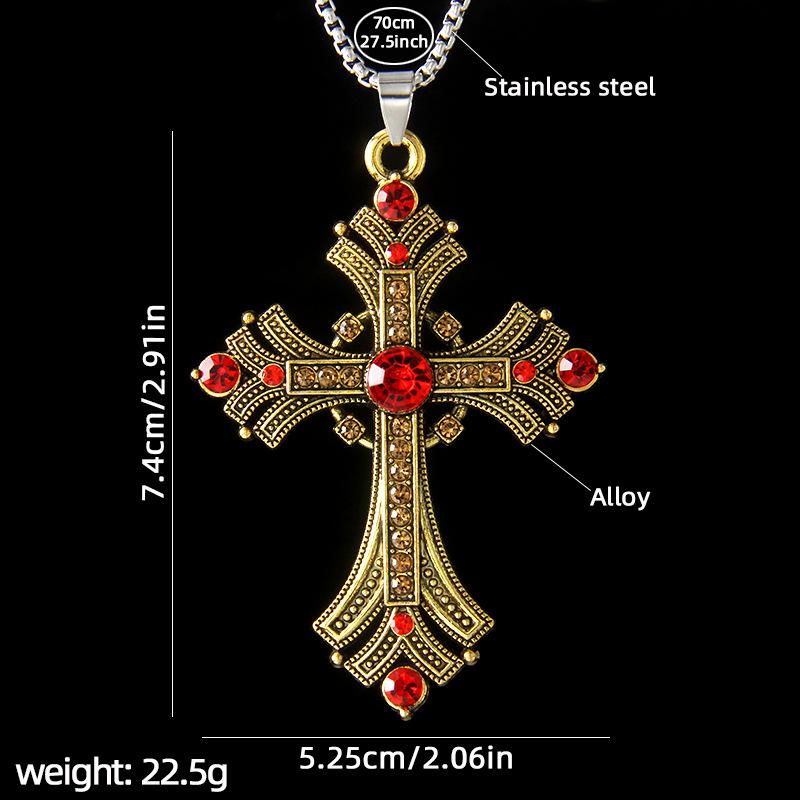 Collana con Ciondolo a Croce Borchiato di Diamanti Stile Gotico Y2K in Acciaio Inossidabile, Catena Lunga e Grande Colorata Personalizzata Vintage per Maglione da Uomo