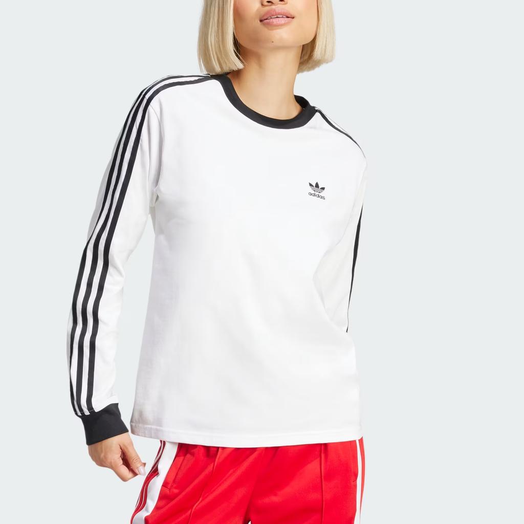 Adidas Originals Adicolor 3-Stripes Crew Neck Pullover Striped Long Sleeve T-Shirt Women Tops White JC5776
