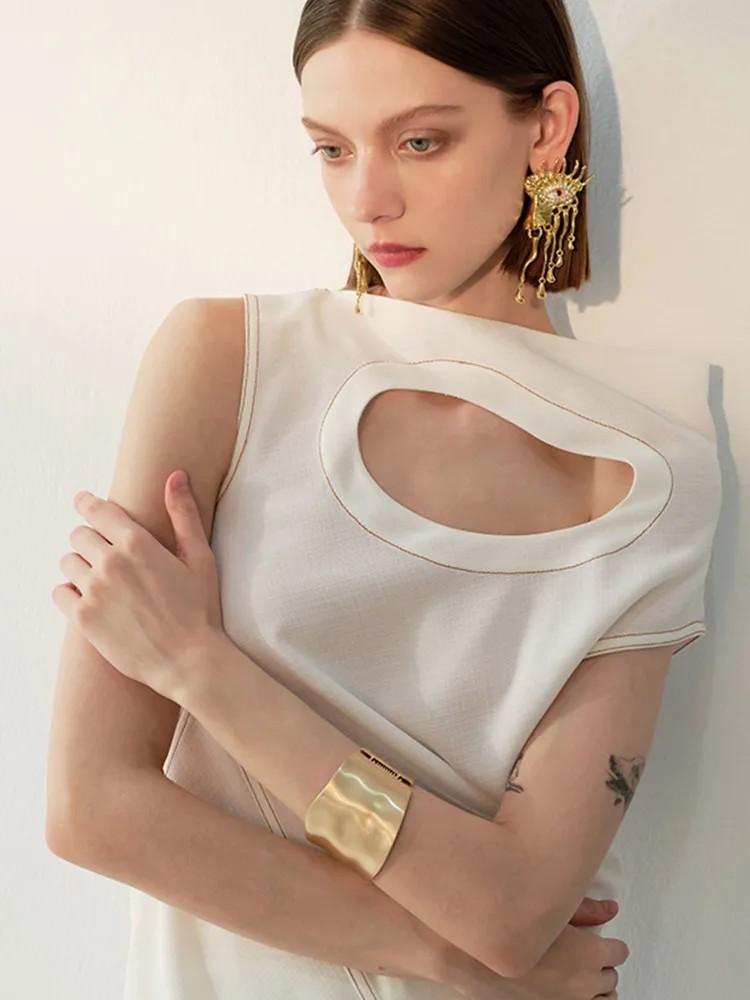 Pulseira de Liga Moderna Irregular Dourada Brilhante Aberta