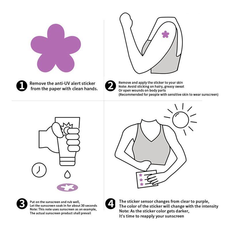 Good-PET Uv Stickers For Sunscreen, 15Mm Flower Shaped Sunblock Patches Stickers For UV Protection Purple (120Pcs)