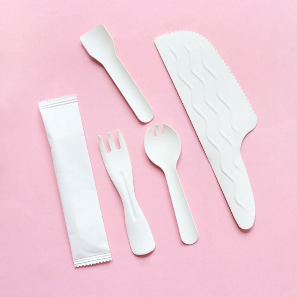100Pcs Eco-Friendly Disposable Spoon Fork White Dessert Cake Scoop Mini Paper Fork Spoon  Household