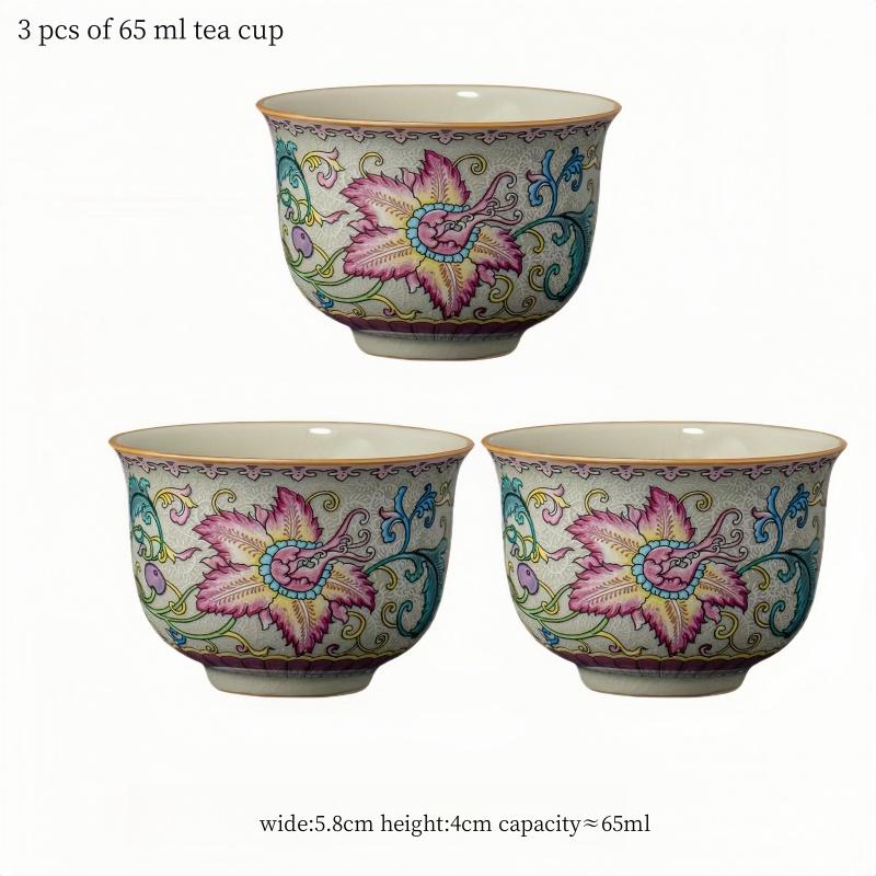 

65ml Ru Kiln Porcelain Vintage Pottery Clay Beautiful Flowers Tea Cup Tea Tasting Cup Household Kung fu Tea Set Tea Ceremony 200ml