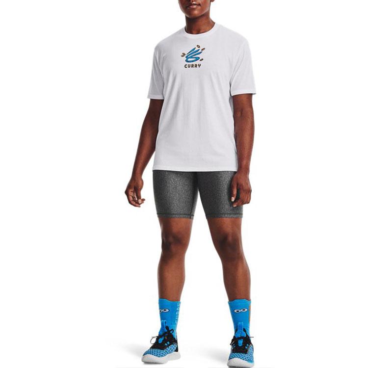 Under Armour Cartoon Buchstaben Print Basketball Rundhals T-Shirt Damen Tops Weiß 1369706-100