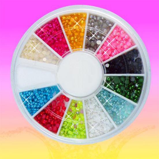 500Pcs Multi-color 3D Flat Back Half Round Faux Pearls DIY Nail Art Decorations