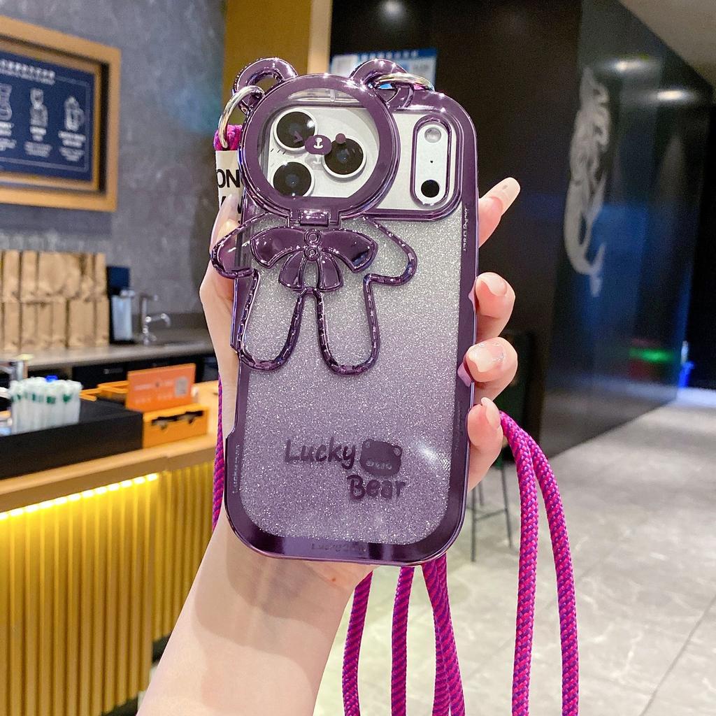 Lucky Bear Lanyard Mobile Phone Case Is Suitable for Apple 17PROMAX Anti-drop 16/15 Gradual Change Glitter 11/12 Personality