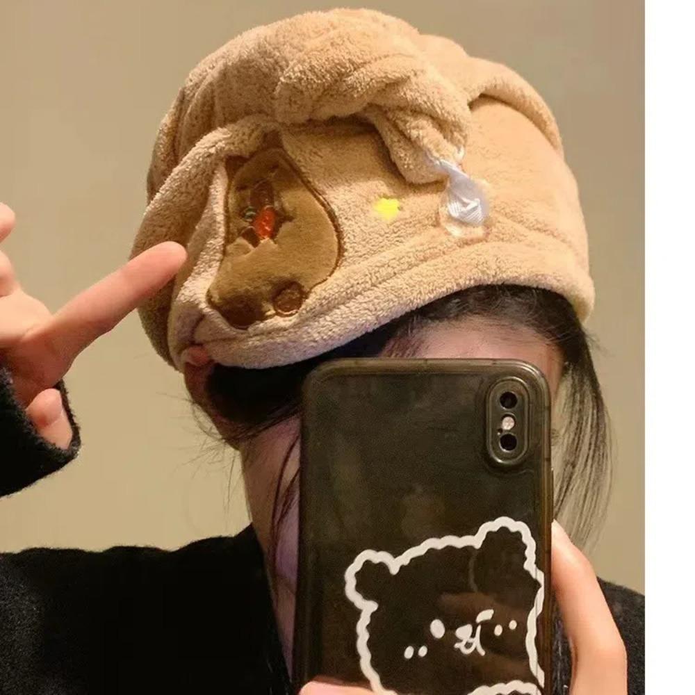 

Combed Cotton Capybara Towel Cartoon Coral Velvet Bathing Cap Cute Capybara Dry Hair Cap Unisex style3