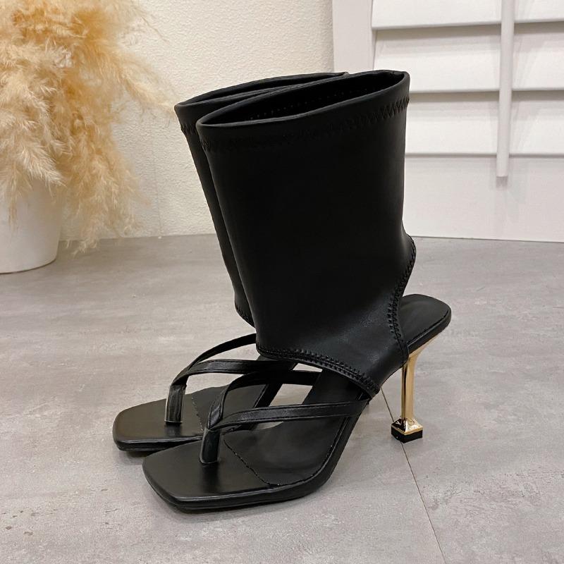 Summer Square Toe Heeled Sandals Feminine 2025 New Plus Size Clip-toe Stiletto Sandals