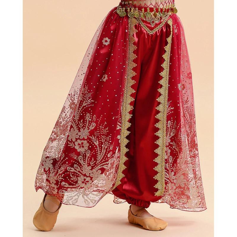 Kids Girls Silky Tassel Waistband Harem Dance Pants Arabian Princess Belly Dance Costume Indian Bollywood Ballroom Dress Up