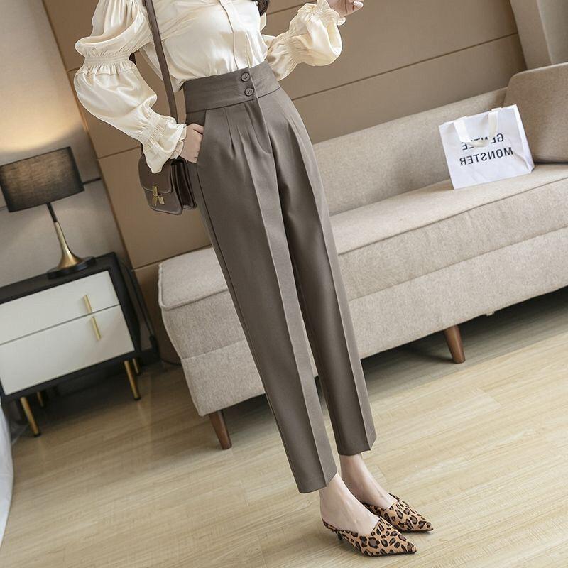 Women's High-Waisted Loose-Fit Cropped Cigarette Pants for Spring/Autumn