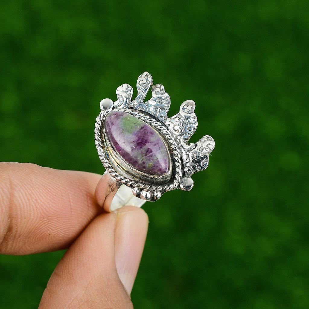 Natural Ruby Zoisite Gemstone 925 Silver Multi Stone Adjustable Ring For Women
