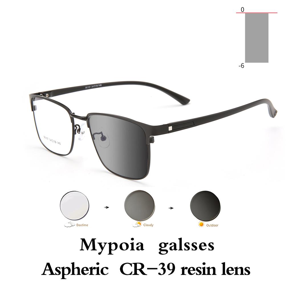 Photochromic Glasses for Men Women Myopia Eyewear Students Short Sight 0 to -6 Diopter Adjustable Lightweight