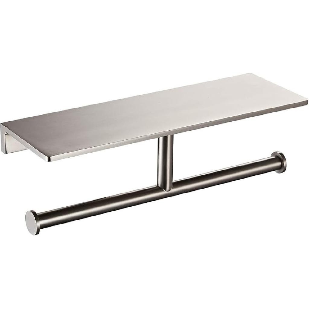 Toilet Paper Holder for Bathroom Solid Brass and Superior Hotel Style Tissue Roll Holder with Cell Phone Storage Gold Finish