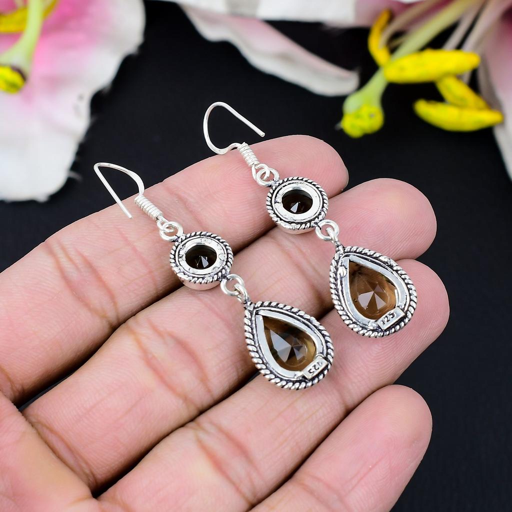 Citrine Gemstone Handmade 925 Sterling Silver Jewelry Earring 2.56" KG-429