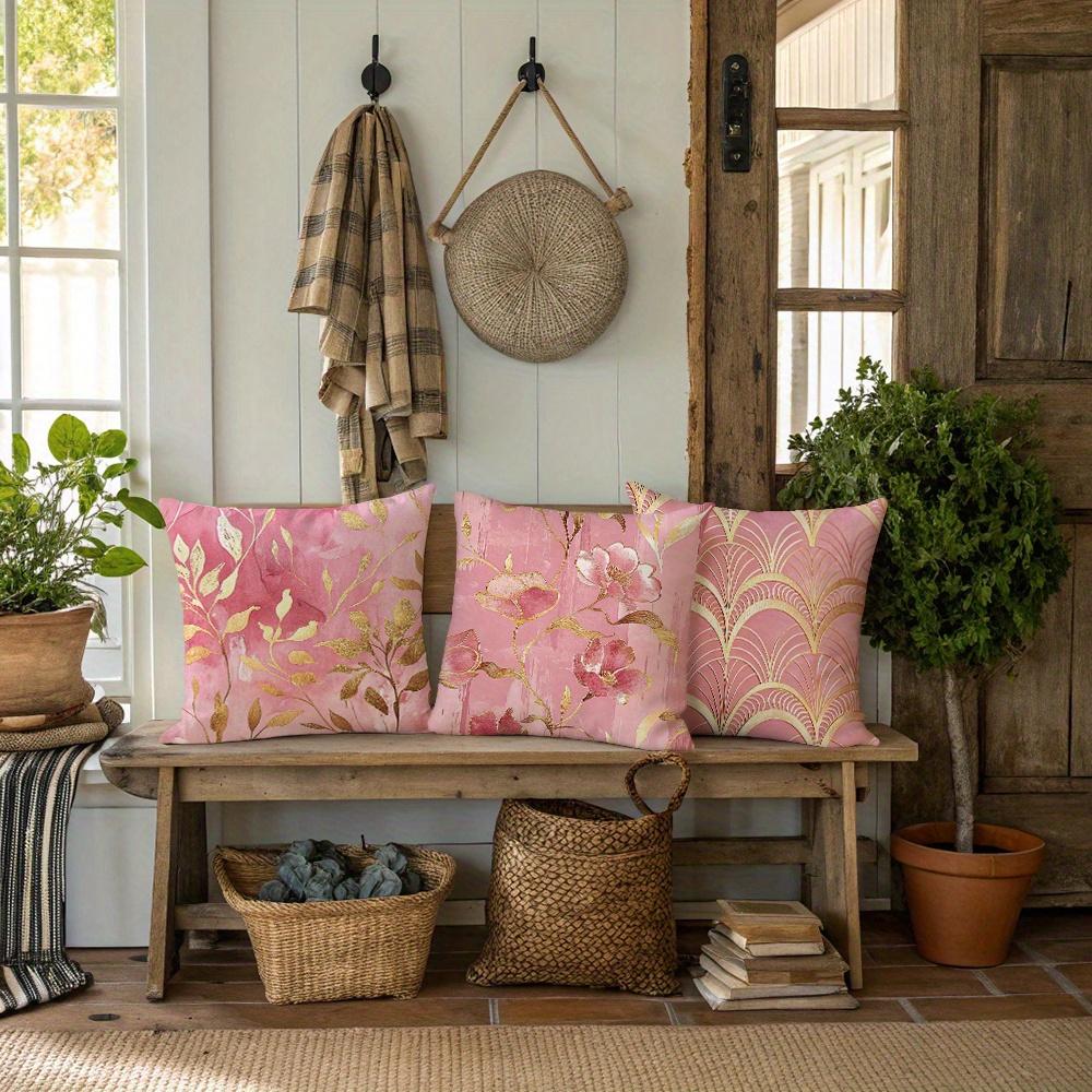 1/4pcs 1  Pink Gold Floral Geometric Decorative Throw Pillow Covers for Home Sofa Bedroom Cushion Cover