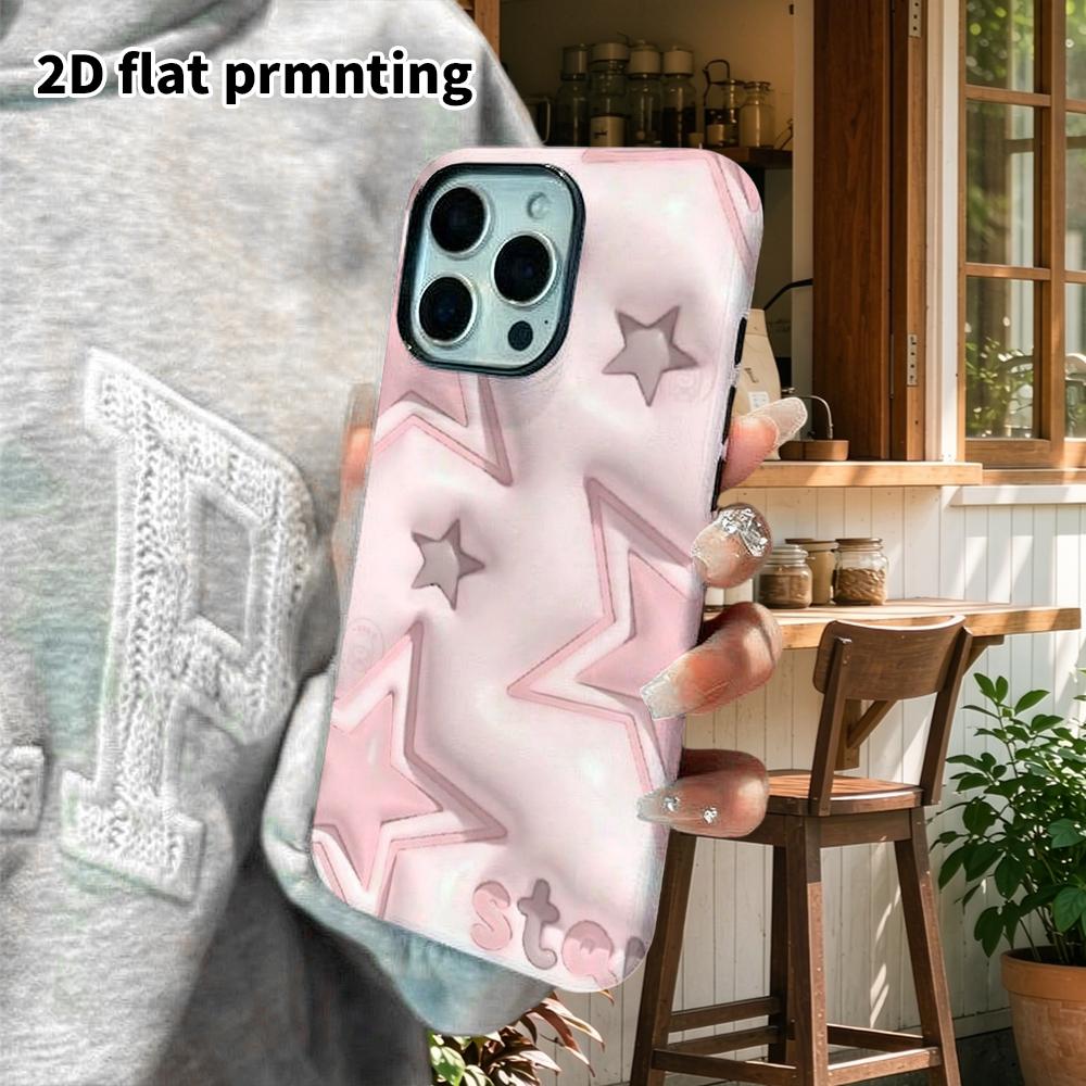 Phone Case: 2D Flat Design Suitable for iPhone 18 17 16 15 14 13 Pro Film Protective Case, Couple Style, Puffy Stars, Christmas and Halloween Gift