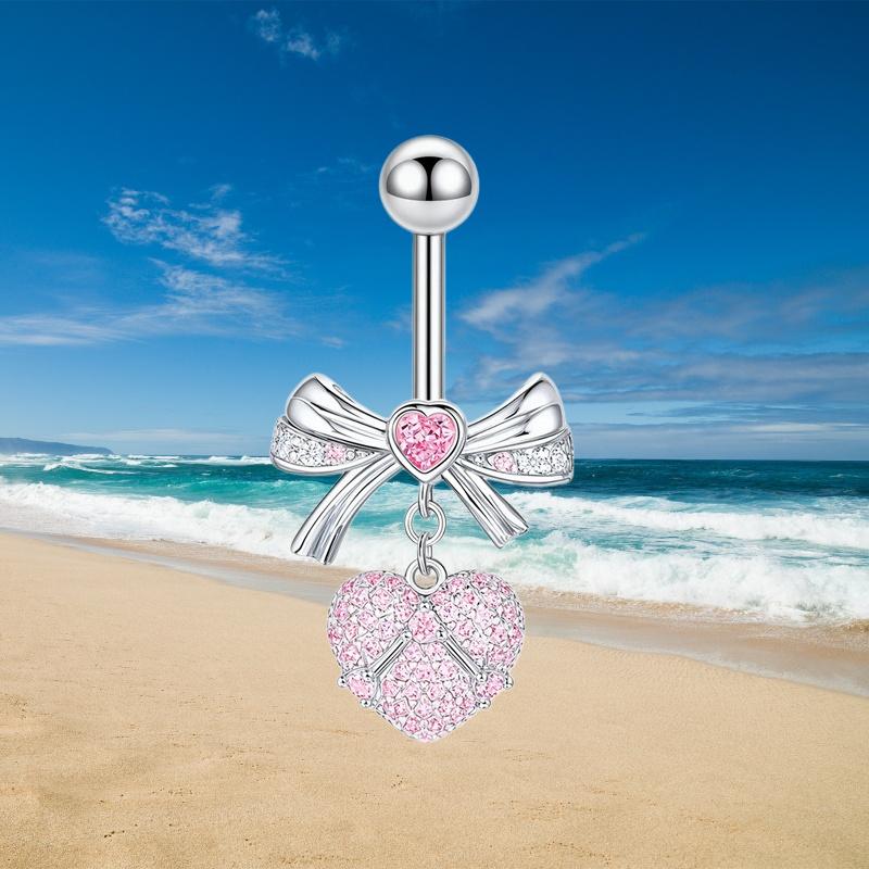 Belly Button Piercing Heart Ring Stainless Steel Copper Anti-Allergy Navel Jewelry for Summer Beach Swimming Accessories