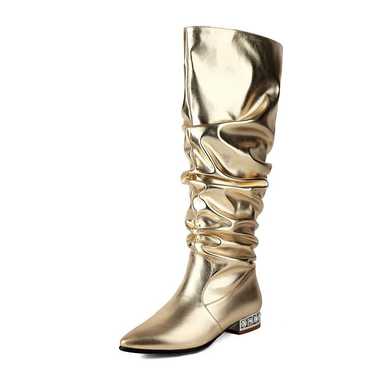 Fashion New Pleated Lazy Autumn Winter Women Knee High Boots European American 3cm Low Heel Commuting Shopping Long Boots Sizes 32-46