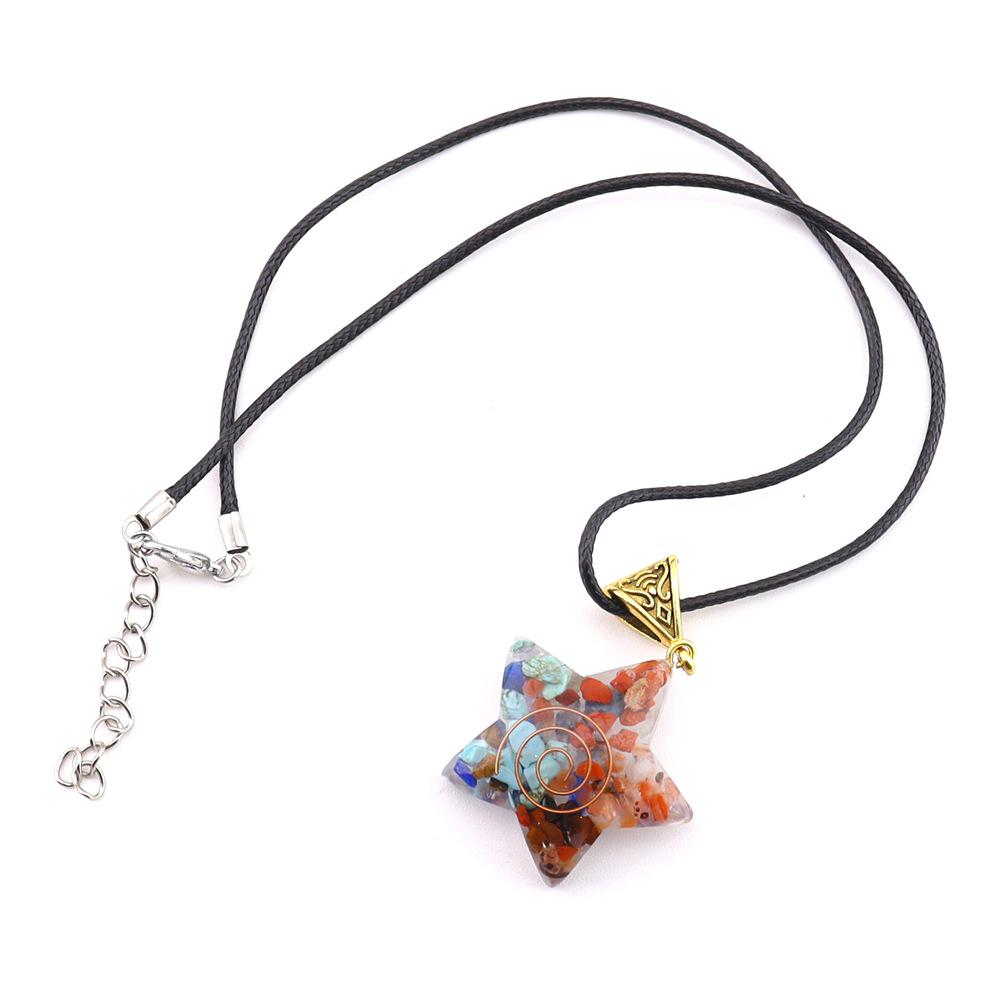 Seven-Color Gravel Necklace with Resin Encapsulated Natural Stone Pendant - Style N756