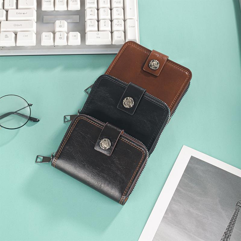 New Men's Card Bag, Retro Oil Wax Leather Organ Card Bag, Large Capacity Card Bag, Card Cover, ID Clip, Change Bag.