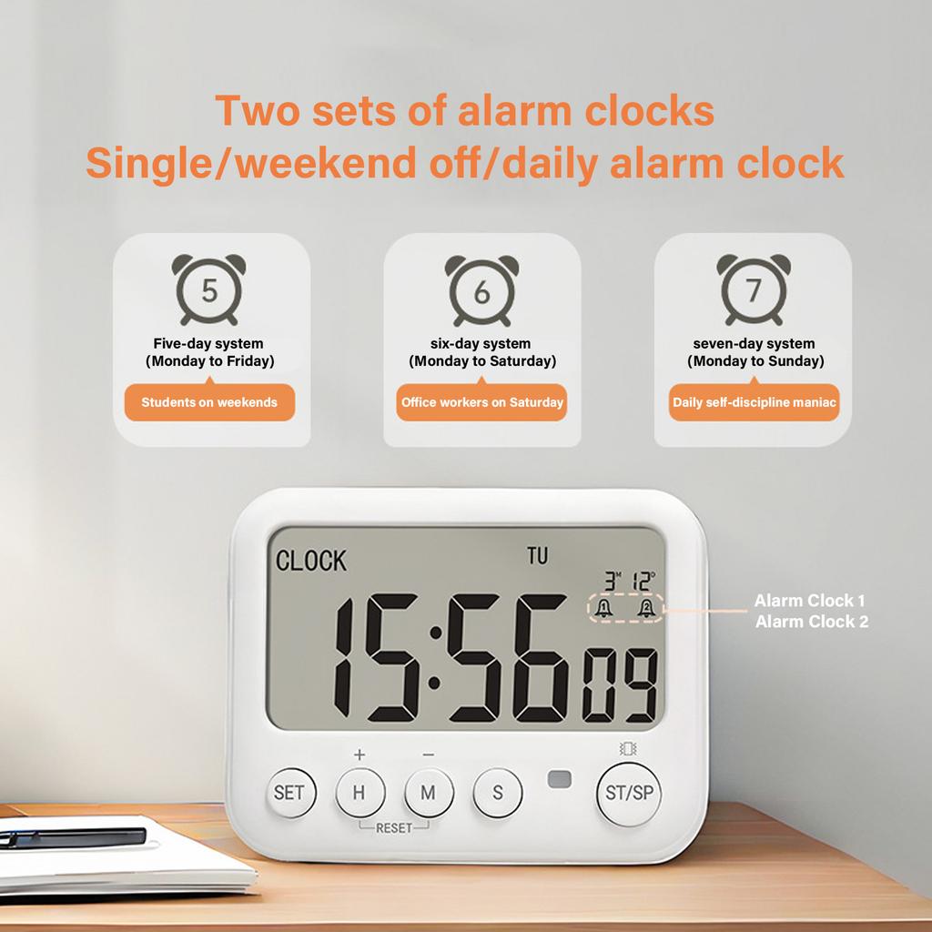 Multifunctional Digital Timer Compact Reusable Countdown Timer Large Display Mechanical Timer for Kitchen Gym Lab Use