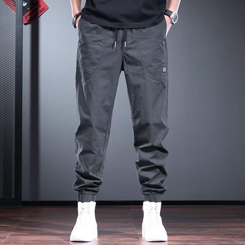 American Tied Overalls Men's Loose Trendy Brand Autumn and Winter Harlan Small Foot Casual Pants Velvet Versatile Work Pants