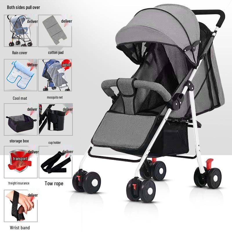 Lightweight Foldable Stroller: Sit or Lie Position, Four-Wheel Design, One-Key Fold for Kids and Babies.