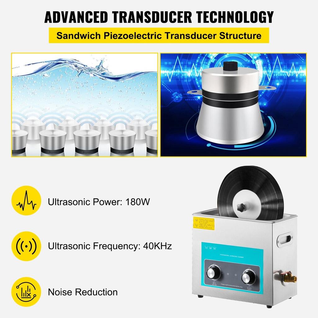 Ultrasonic Vinyl Record Cleaner 6L 40kHz Vinyl Ultrasonic Cleaning Machine Knob Control Record Ultrasonic Cleaner 4 Records Vinyl Sonic Cleaner