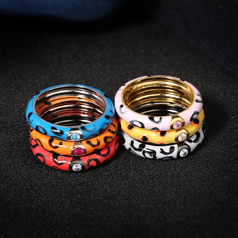 Enamel Colored Glue Ring European and American Tree Vine Colored Leopard Print Butterfly Insect Colorful Ring