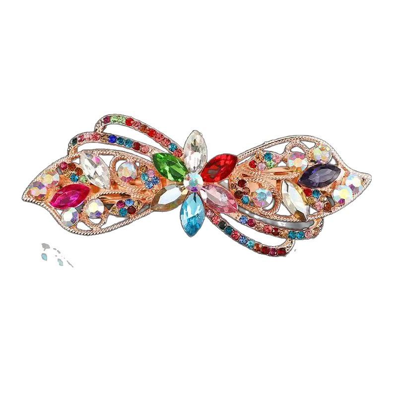 Pince à cheveux fleur strass polyvalente: Pince à ressort queue de cheval en alliage élégant pour femmes