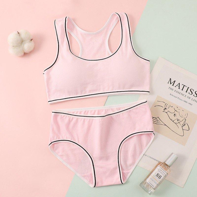 Teen Girls  Wireless Cotton Bra Set Puberty Training Camisole Sports Bra for Junior High Students ONE SIZE