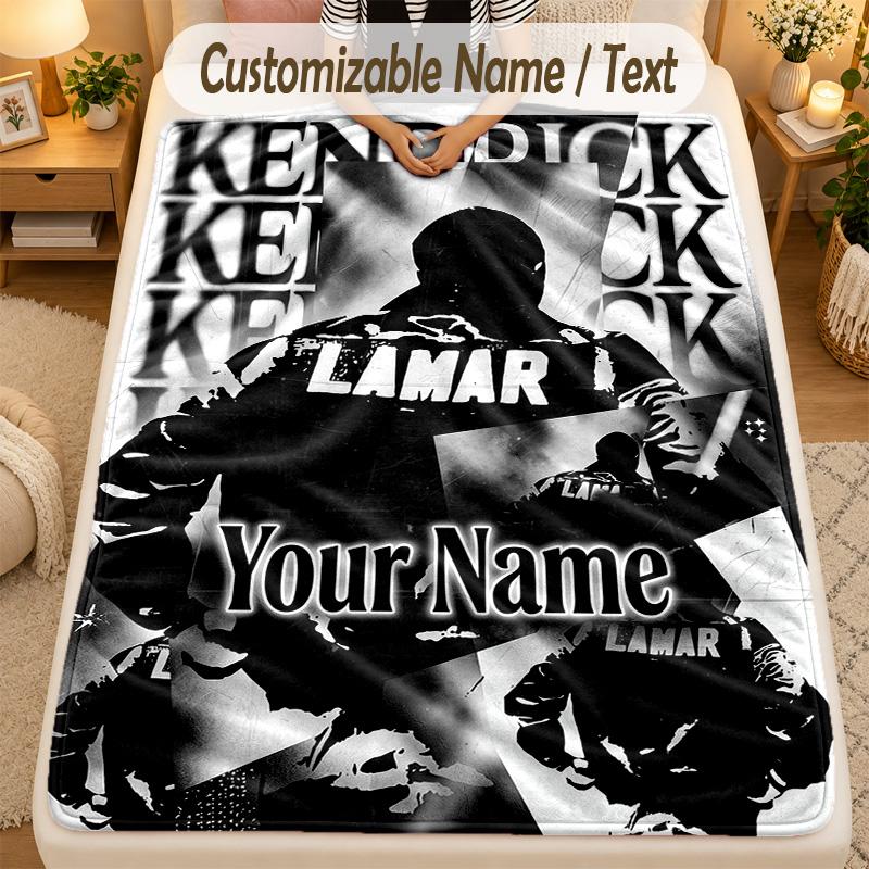 Flannel BlanketKendrick Lamar Custom Name Text Personalized Soft Warm Throw Blanket Home Decor Gift