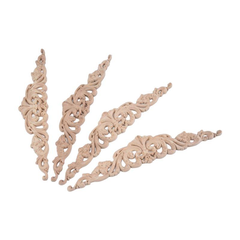 Fresh 4Pcs Wood Carving Decal Wood Carved Furniture Appliques Corner Onlay Applique Furniture Home Door Decor DIY