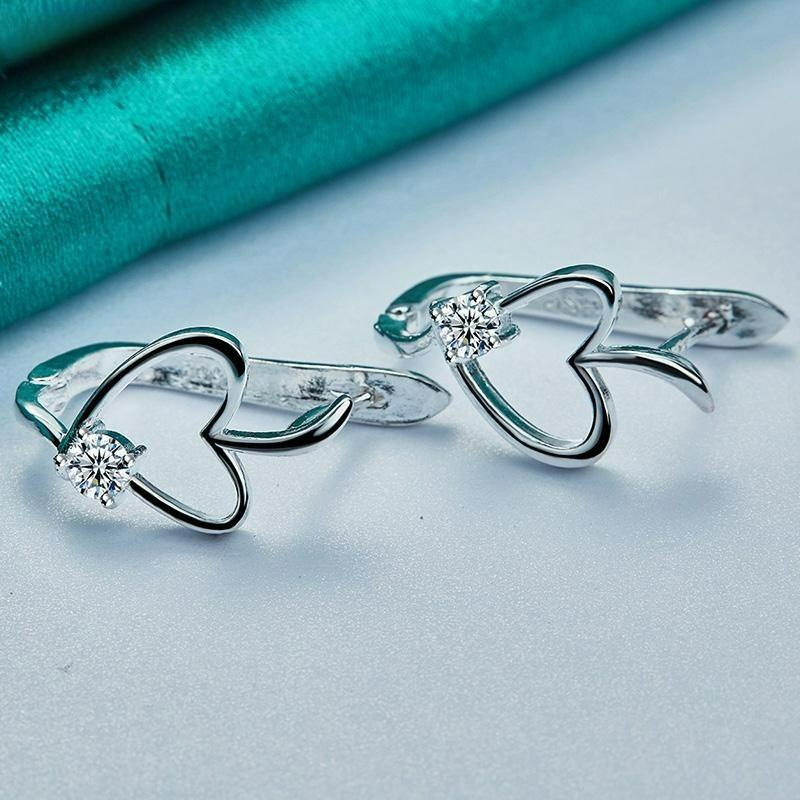 Silver Love Heart Zircon Earrings For Women Fashion Charm Jewelry