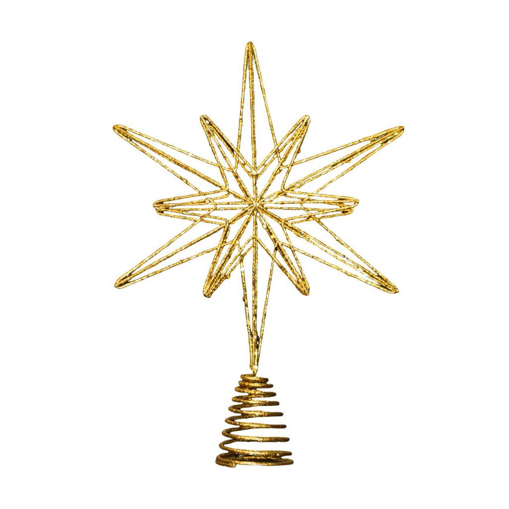 Gold Glitter Light-Up Wrought Iron Octagonal Christmas Tree Topper Star Decoration 2025