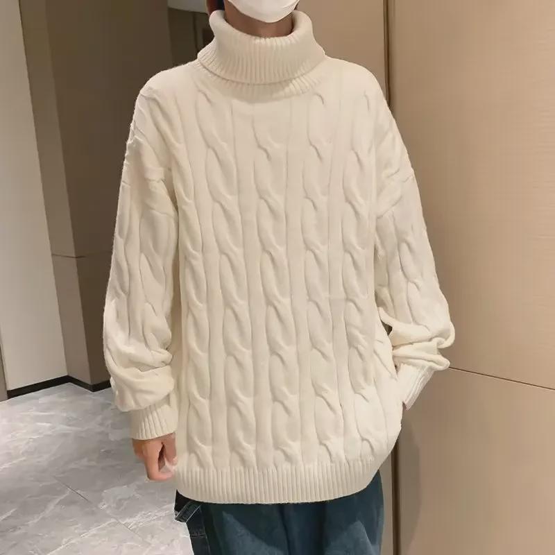 

Мужской свитер с высоким воротом из толстой вязки в гонконгском стиле — модный корейский свободный крой для осени/зимы Extra Large белый