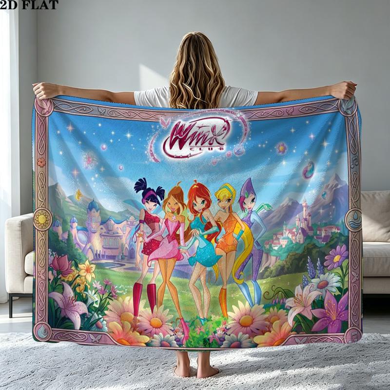 Winx Club Print Flannel Blanket High Quality Warm Comfortable Cover for All Seasons Perfect for Gifts Home Decor