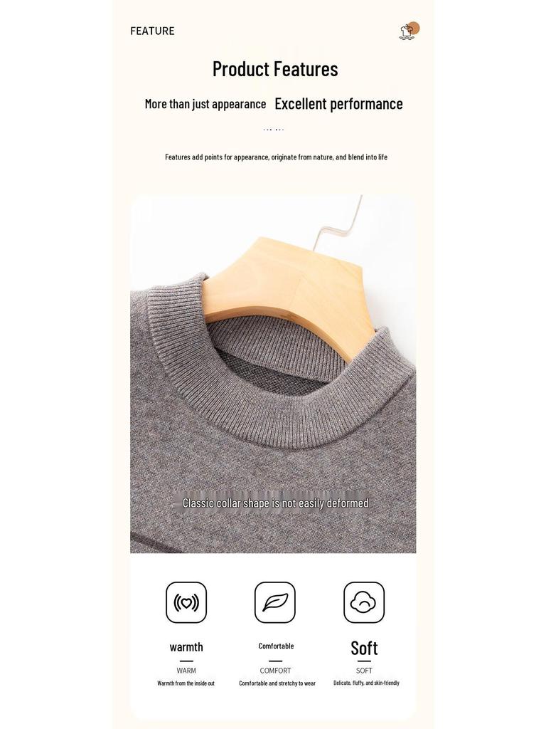 Men's 100% Pure Wool Round Neck Knit Sweater FXT6423