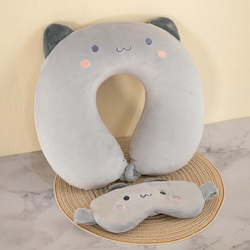 Cartoon Eye Mask & U-Shaped Memory Foam Neck Pillow for Travel or Office with Logo Option