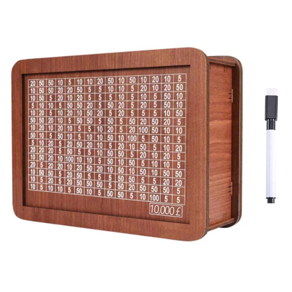 Piggy Bank with Savings Goal and Numbers Home Money Storage Box with Counter Wood Cash Coin Bank for Helping The Habit of Saving