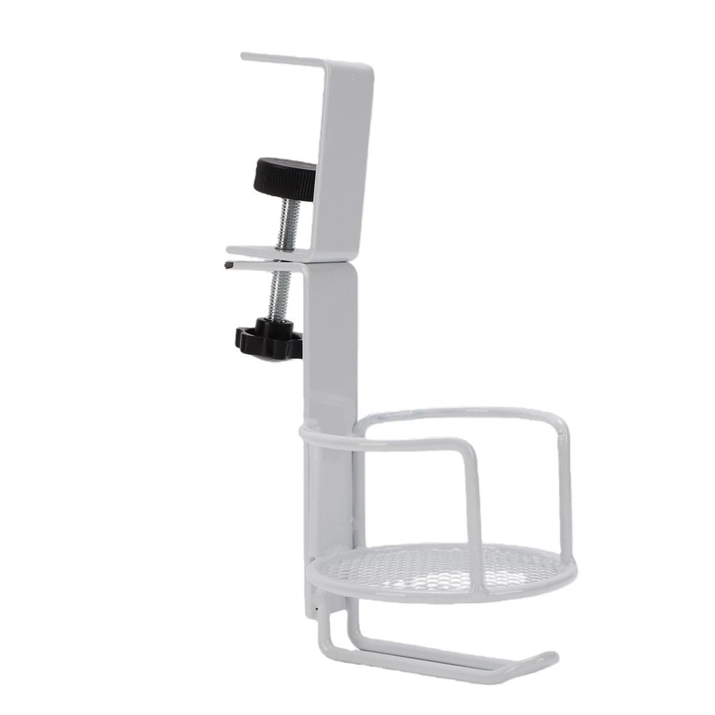 Desk Cup Holder Headphone Hanger Metal 2 in 1 Table Cup Holder Under Desk Headphone Bag Hook for Home Office White