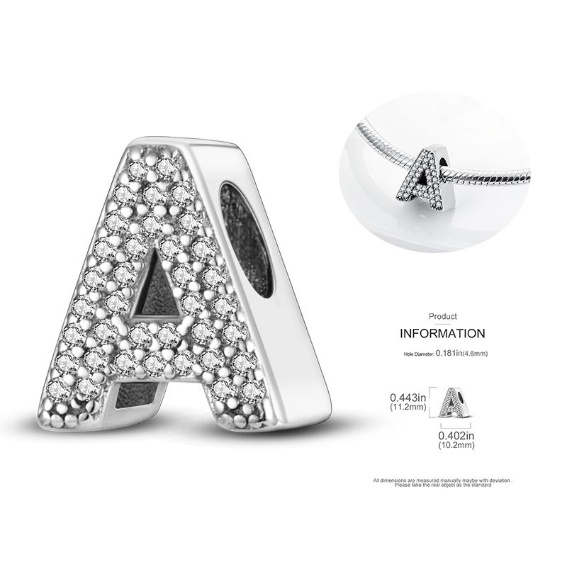 26 A-Z Alphabetperlen Kupfer Liebesbrief-Anhänger Passend für Original 3mm Damenarmband Armreif Cz Zirkonperle DIY Schmuck Geschenk