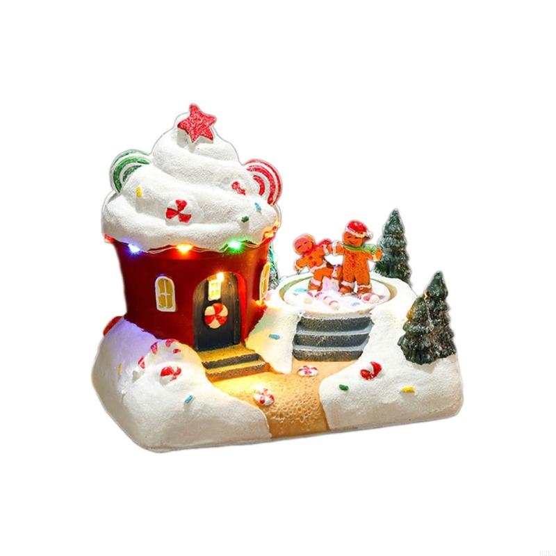 62KD Holiday Resin Figurines with Music and LED Light Christmas Village Desktop Gift