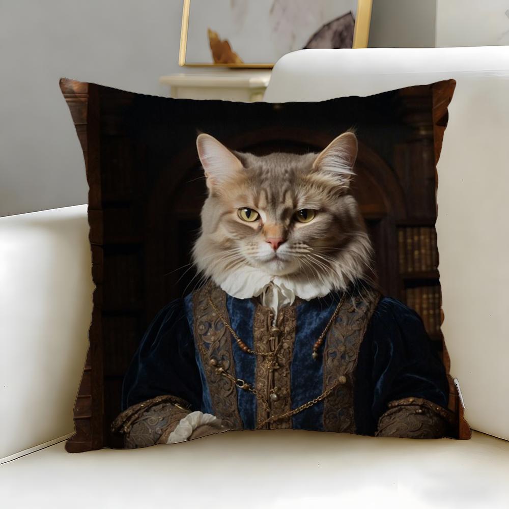 classic theme Renaissance Royal Cat Cushion Cover Soft EasyWash Pillow Case Versatile for Couch Bed Travel and Office