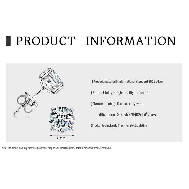 D Color 2 Carat Moissanite Stud Earrings, 18k Gold-plated S925 Sterling Silver for Women