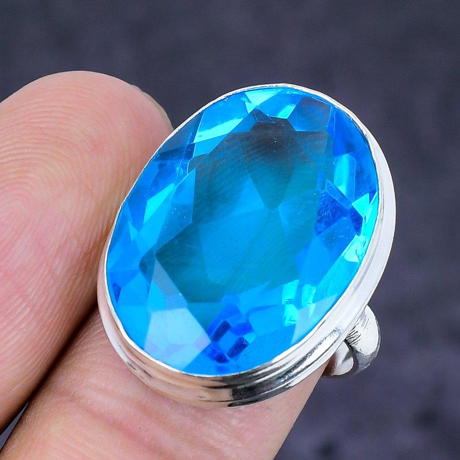 Natural Swiss Blue Topaz Gemstone 925 Sterling Silver Jewelry Ring Size 4.5 q5T50