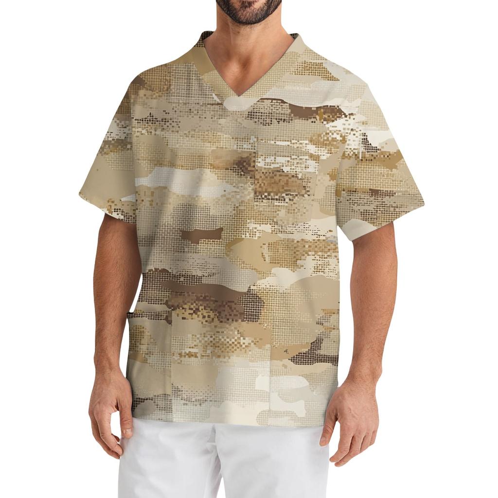 Men's Casual Short-Sleeved V-Neck Printed Front Pocket Top