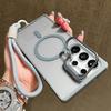 For Magsafe Charger Phone Case For Samsung S26 Ultra S25 Plus S24 FE S23 A56 A36 Wrist Strap Camera Metal Holder Protector Cover